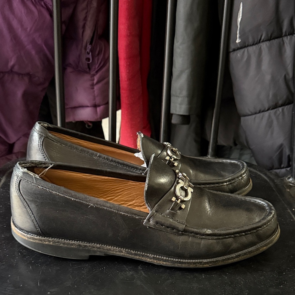 Salvatore Ferragamo Men's Gancini Horse Bit Black Leather Loafers 10, $849